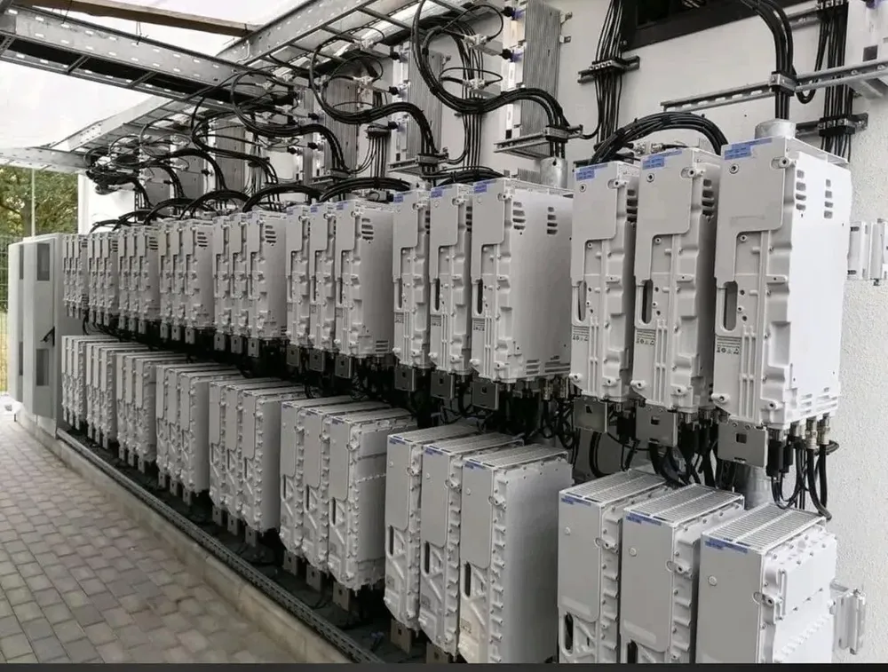 Rows of base station radio units
